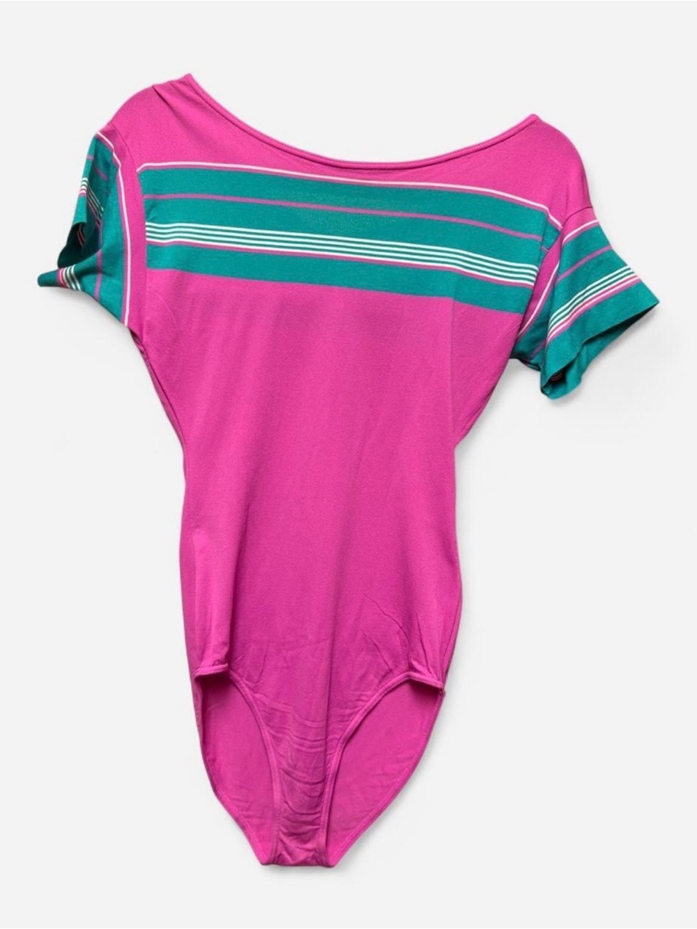 Vintage Playskin by Danskin Magenta and Teal Striped Leotard